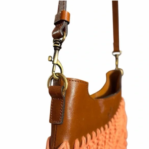 Patricia Nash Coral Macrame Fringe Crossbody bag Boho woven leather specialty - Picture 7 of 12